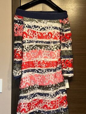 NWT Save The Queen Navy and Ivory Lace Skirt with Satin Lining Sz S ITALY